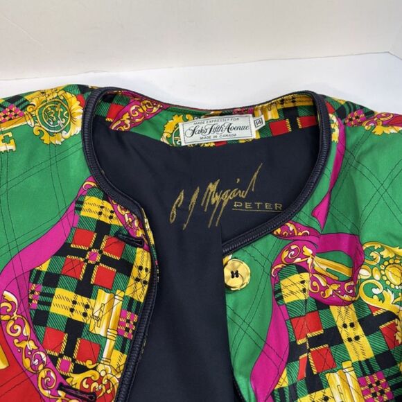 Saks Fifth Avenue 100% Silk Artsy Multicolored Pattern Button Up Jacket Womens - Picture 6 of 6